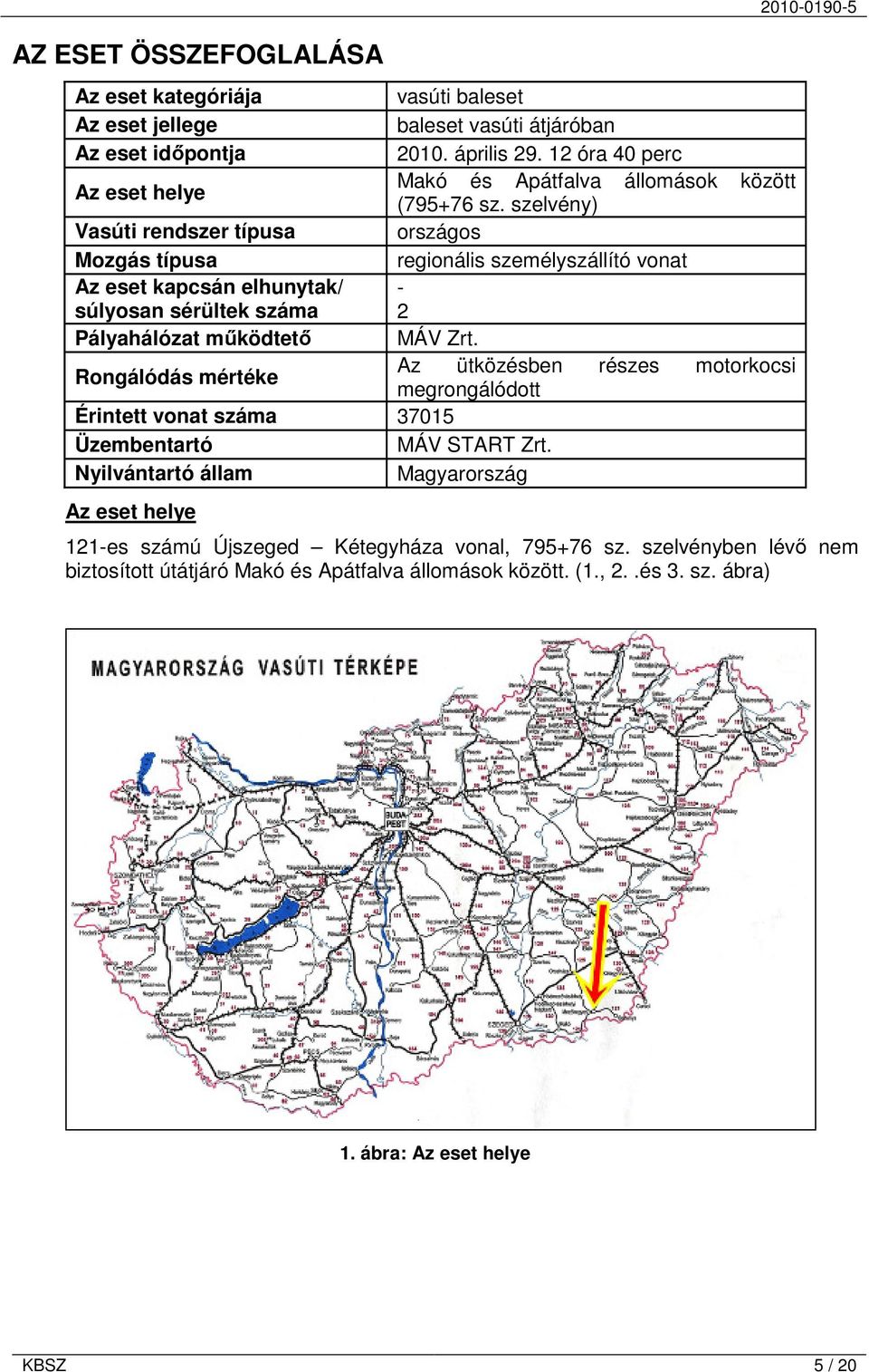 szelvény) Vasúti rendszer típusa országos Mozgás típusa regionális személyszállító vonat Az eset kapcsán elhunytak/ súlyosan sérültek száma - 2 Pályahálózat működtető MÁV Zrt.