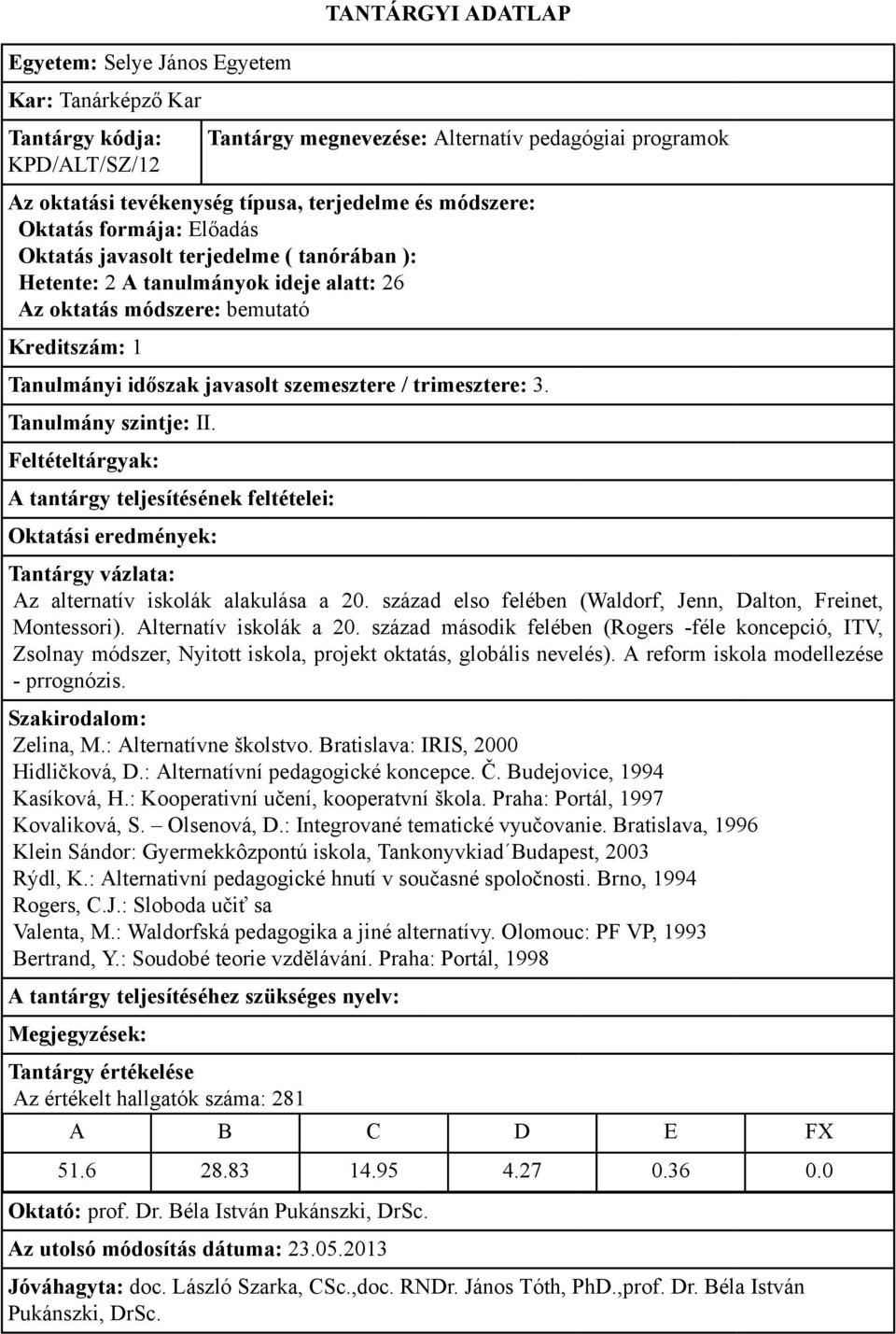 század második felében (Rogers -féle koncepció, ITV, Zsolnay módszer, Nyitott iskola, projekt oktatás, globális nevelés). A reform iskola modellezése - prrognózis. Zelina, M.: Alternatívne školstvo.