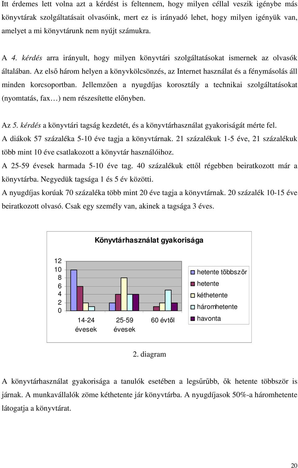 Az elsı három helyen a könyvkölcsönzés, az Internet használat és a fénymásolás áll minden korcsoportban.