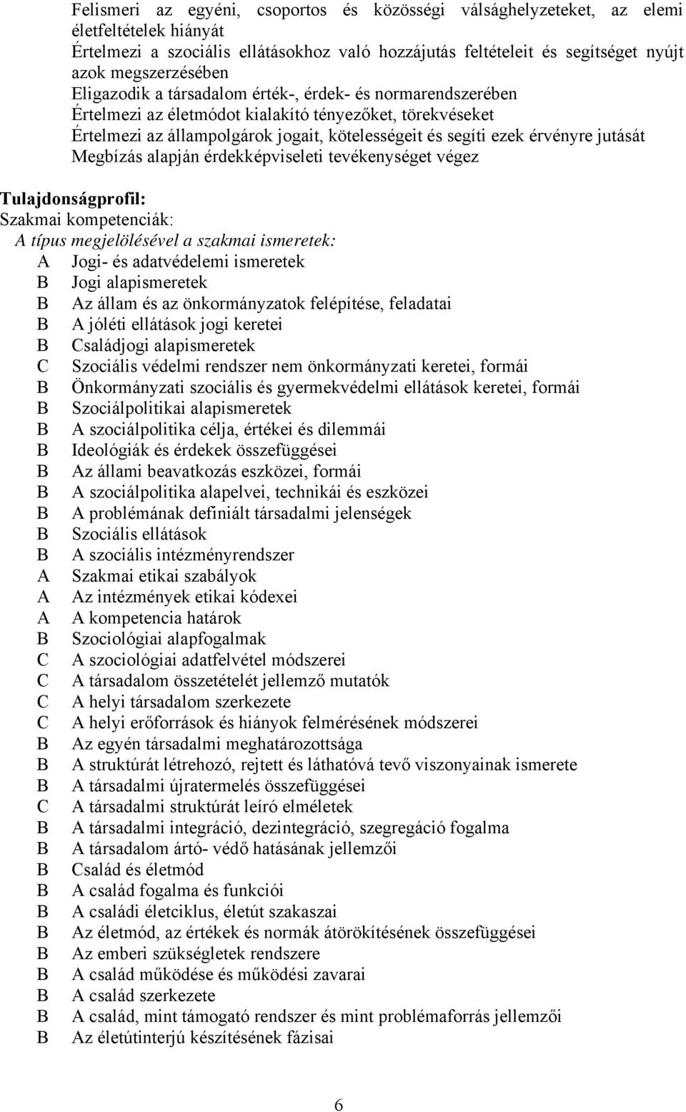 Megbízás alapján érdekképviseleti tevékenységet végez Tulajdonságprofil: Szakmai kompetenciák: A típus megjelölésével a szakmai ismeretek: A Jogi- és adatvédelemi ismeretek Jogi alapismeretek Az