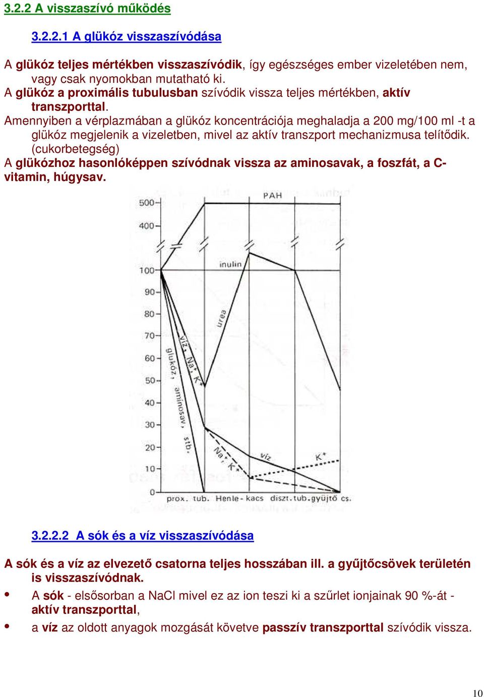 Amennyiben a vérplazmában a glükóz koncentrációja meghaladja a 200 mg/100 ml -t a glükóz megjelenik a vizeletben, mivel az aktív transzport mechanizmusa telítıdik.