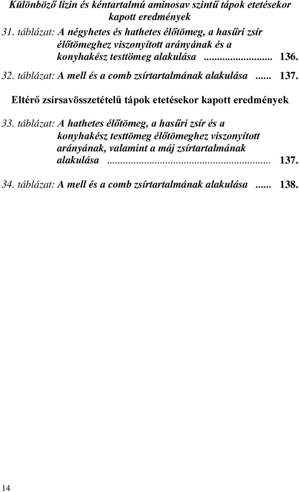 táblázat: A mell és a comb zsírtartalmának alakulása... 137. (OWpU ]VtUVDY VV]HWpWHO WiSRNHWHWpVHNRUNDSRWWHUHGPpQ\HN 33.