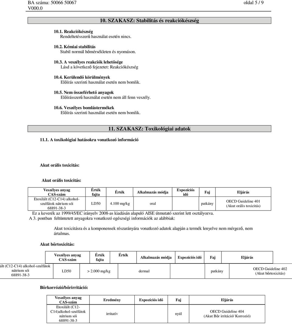 Nem összeférhet anyagok El írásszer használat esetén nem áll fenn veszély. 10.6. Veszélyes bomlástermékek El írás szerinti használat esetén nem bomlik. 11.1. A toxikológiai hatásokra vonatkozó információ 11.