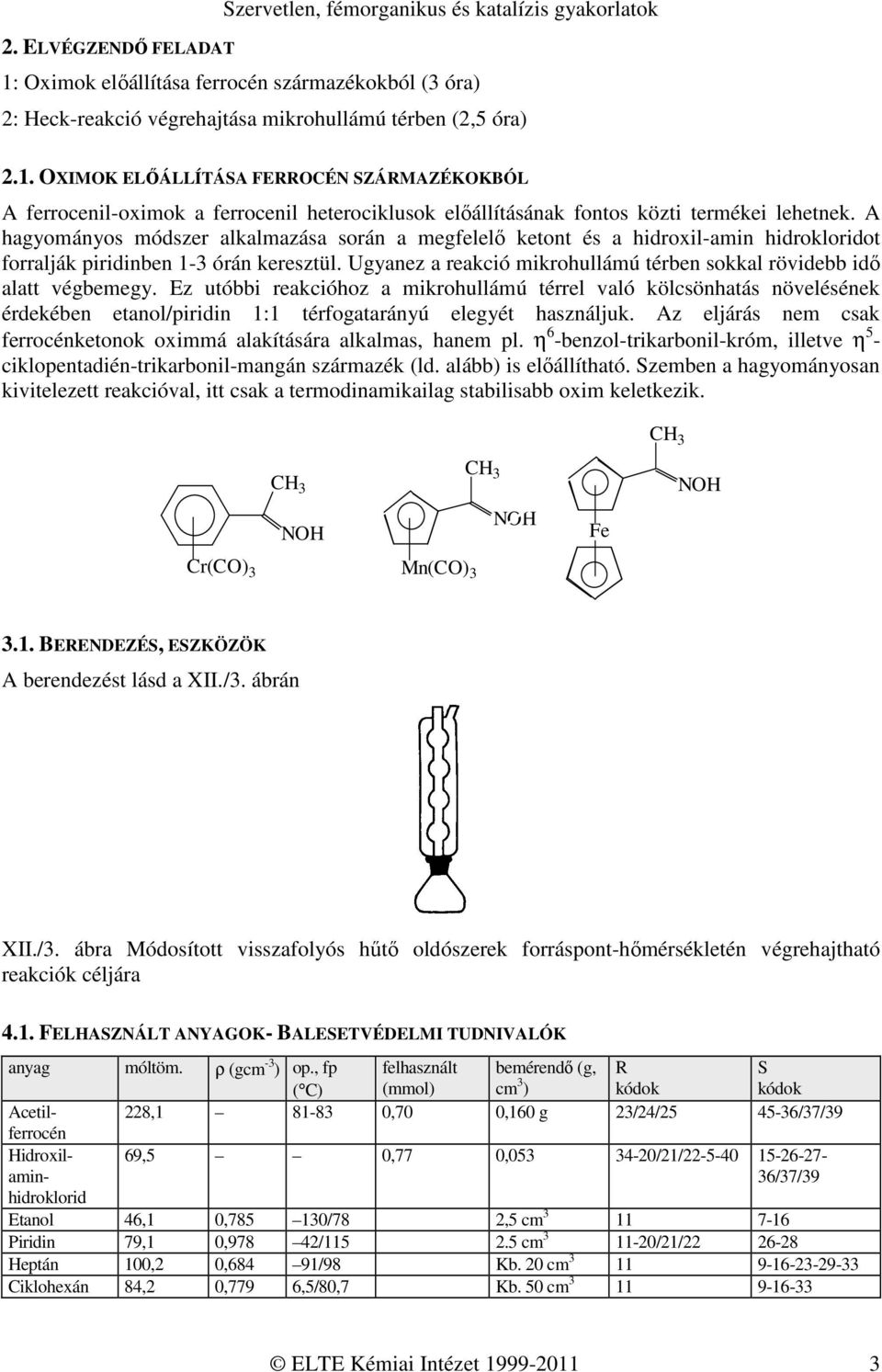 OXIMOK ELŐÁLLÍTÁSA FERROCÉ SZÁRMAZÉKOKBÓL A ferrocenil-oximok a ferrocenil heterociklusok előállításának fontos közti termékei lehetnek.