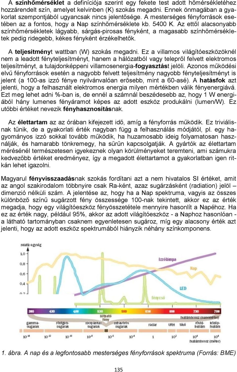 Az ettől alacsonyabb színhőmérsékletek lágyabb, sárgás-pirosas fényként, a magasabb színhőmérsékletek pedig ridegebb, kékes fényként érzékelhetők. A teljesítményt wattban (W) szokás megadni.