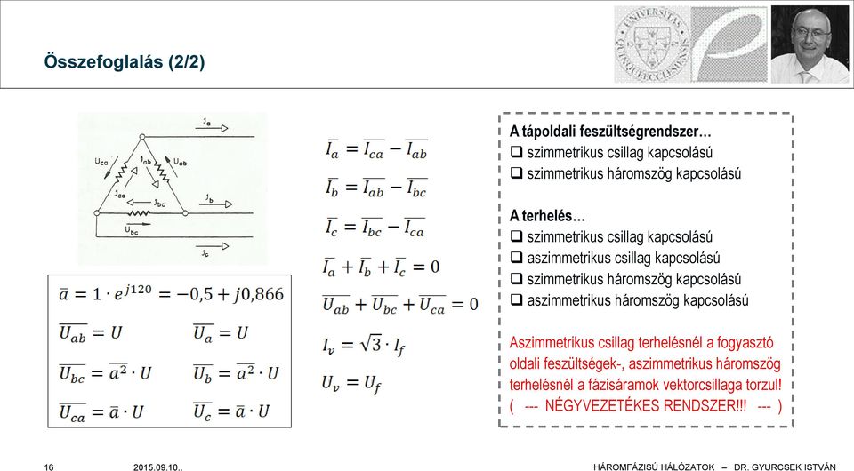 kapcsolású aszimmetrikus háromszög kapcsolású Aszimmetrikus csillag terhelésnél a fogyasztó oldali feszültségek-,