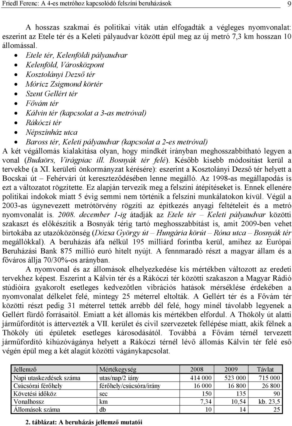 Etele tér, Kelenföldi pályaudvar Kelenföld, Városközpont Kosztolányi Dezső tér Móricz Zsigmond körtér Szent Gellért tér Fővám tér Kálvin tér (kapcsolat a 3-as metróval) Rákóczi tér Népszínház utca