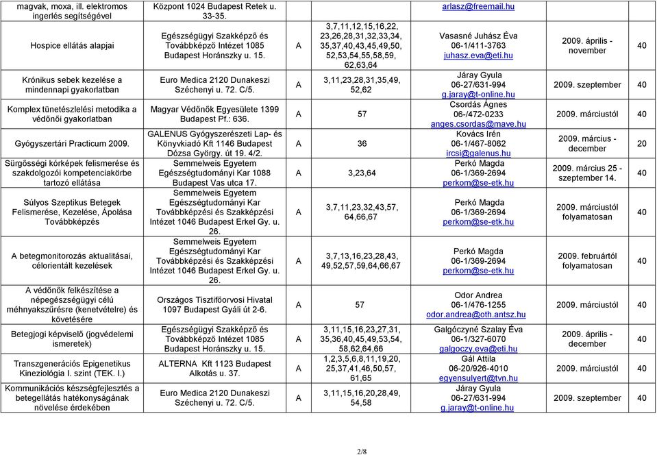Sürgısségi kórképek felismerése és szakdolgozói kompetenciakörbe tartozó ellátása Súlyos Szeptikus etegek Felismerése, Kezelése, Ápolása Továbbképzés betegmonitorozás aktualitásai, célorientált