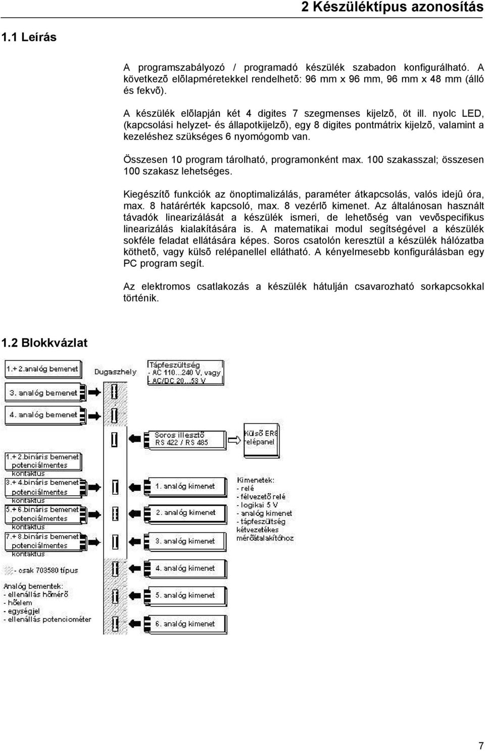 Összesen 10 program tárolható, programonként max. 100 szakasszal; összesen 100 szakasz lehetséges. Kiegészítõ funkciók az önoptimalizálás, paraméter átkapcsolás, valós idejû óra, max.