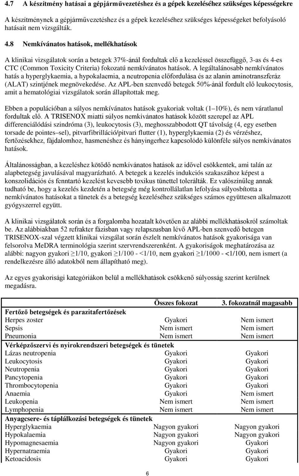 8 Nemkívánatos hatások, mellékhatások A klinikai vizsgálatok során a betegek 37%-ánál fordultak elő a kezeléssel összefüggő, 3-as és 4-es CTC (Common Toxicity Criteria) fokozatú nemkívánatos hatások.