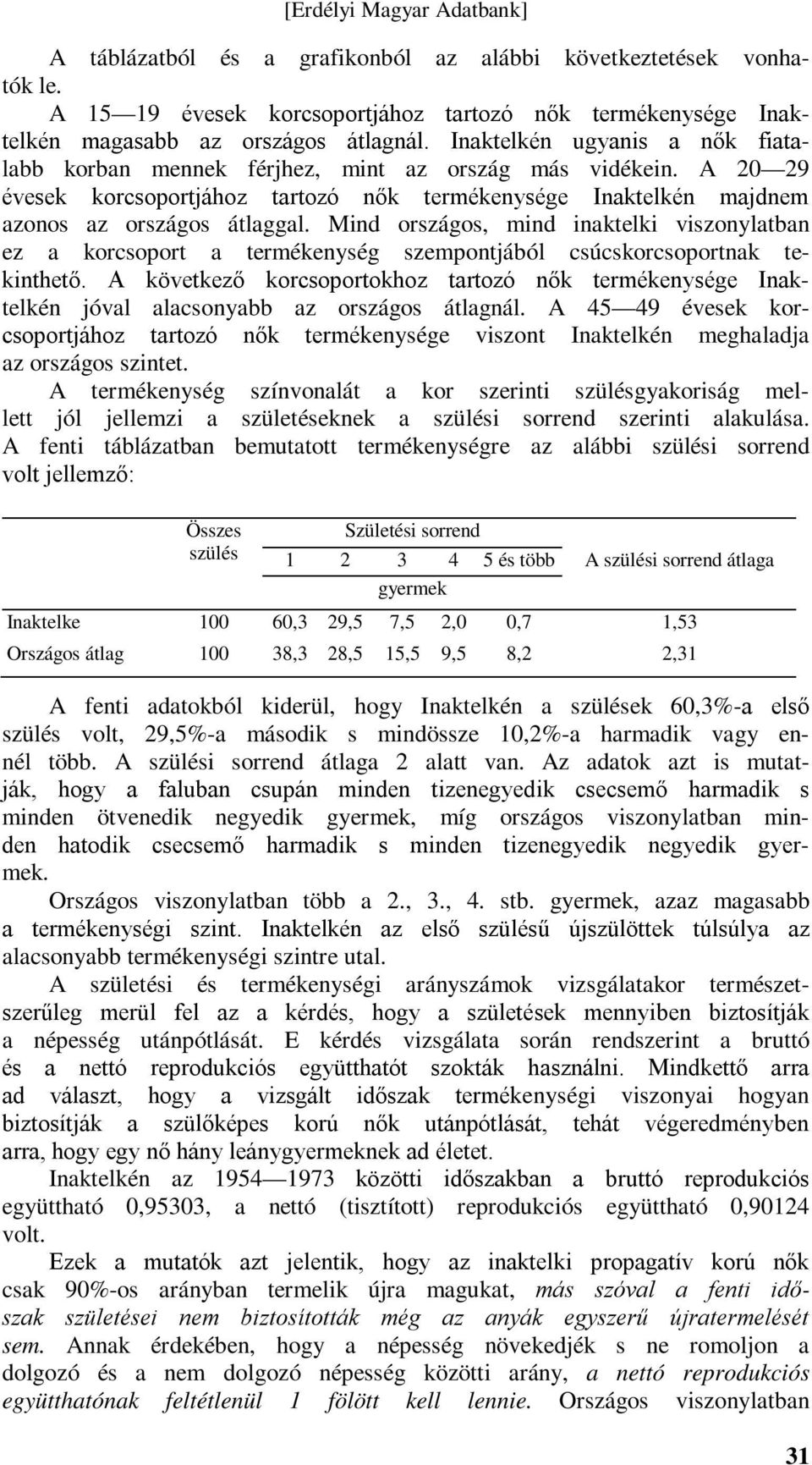 Mind országos, mind inaktelki viszonylatban ez a korcsoport a termékenység szempontjából csúcskorcsoportnak tekinthető.