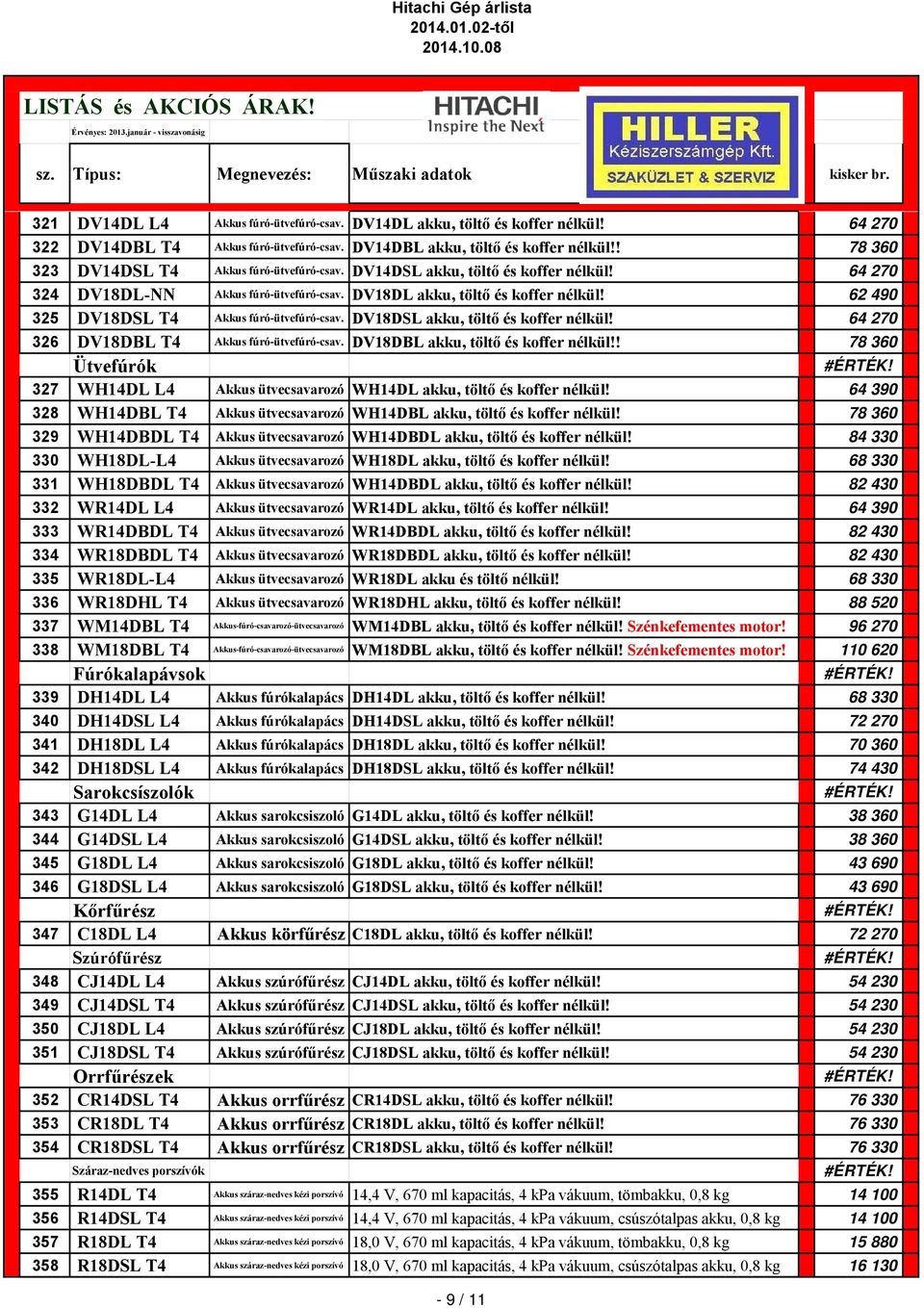 62 490 325 DV18DSL T4 Akkus fúró-ütvefúró-csav. DV18DSL akku, töltő és koffer nélkül! 64 270 326 DV18DBL T4 Akkus fúró-ütvefúró-csav. DV18DBL akku, töltő és koffer nélkül!