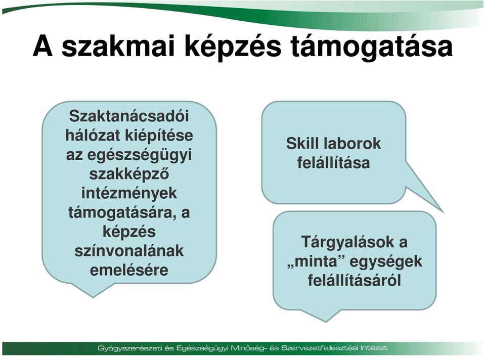 támogatására, a képzés színvonalának emelésére Skill