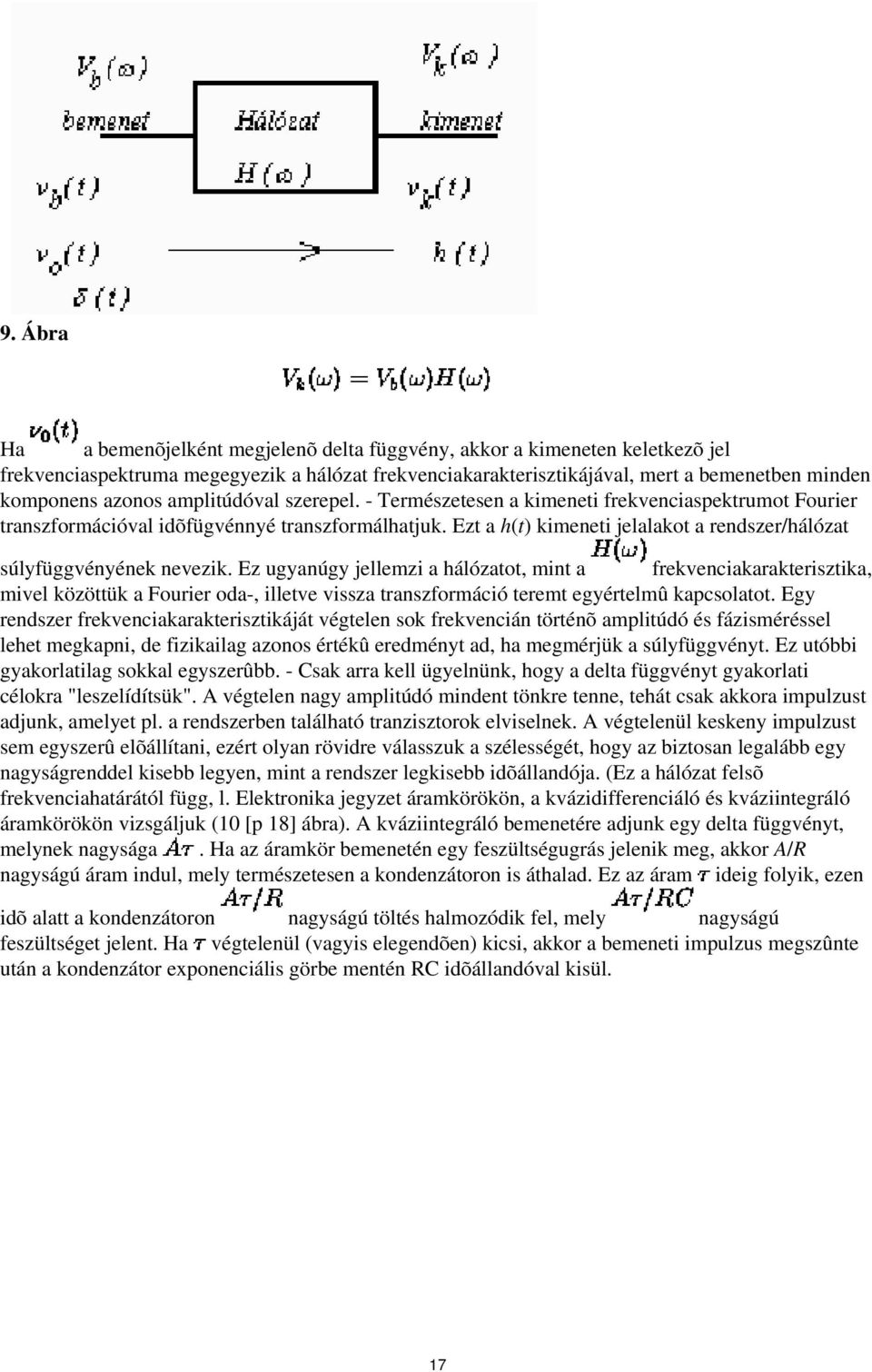 nevezik Ez ugyanúgy jellemzi a hálózatot, mint a frekvenciakarakterisztika, mivel közöttük a Fourier oda-, illetve vissza transzformáció teremt egyértelmû kapcsolatot Egy rendszer