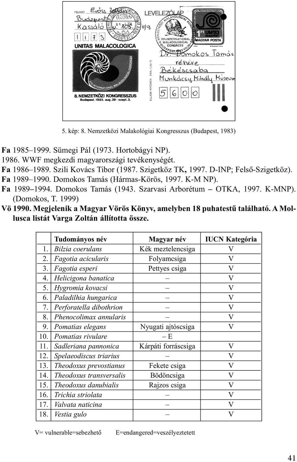 1999) Vö 1990. Megjelenik a Magyar Vörös Könyv, amelyben 18 puhatestû található. A Mollusca listát Varga Zoltán állította össze. Tudományos név Magyar név IUCN Kategória 1.