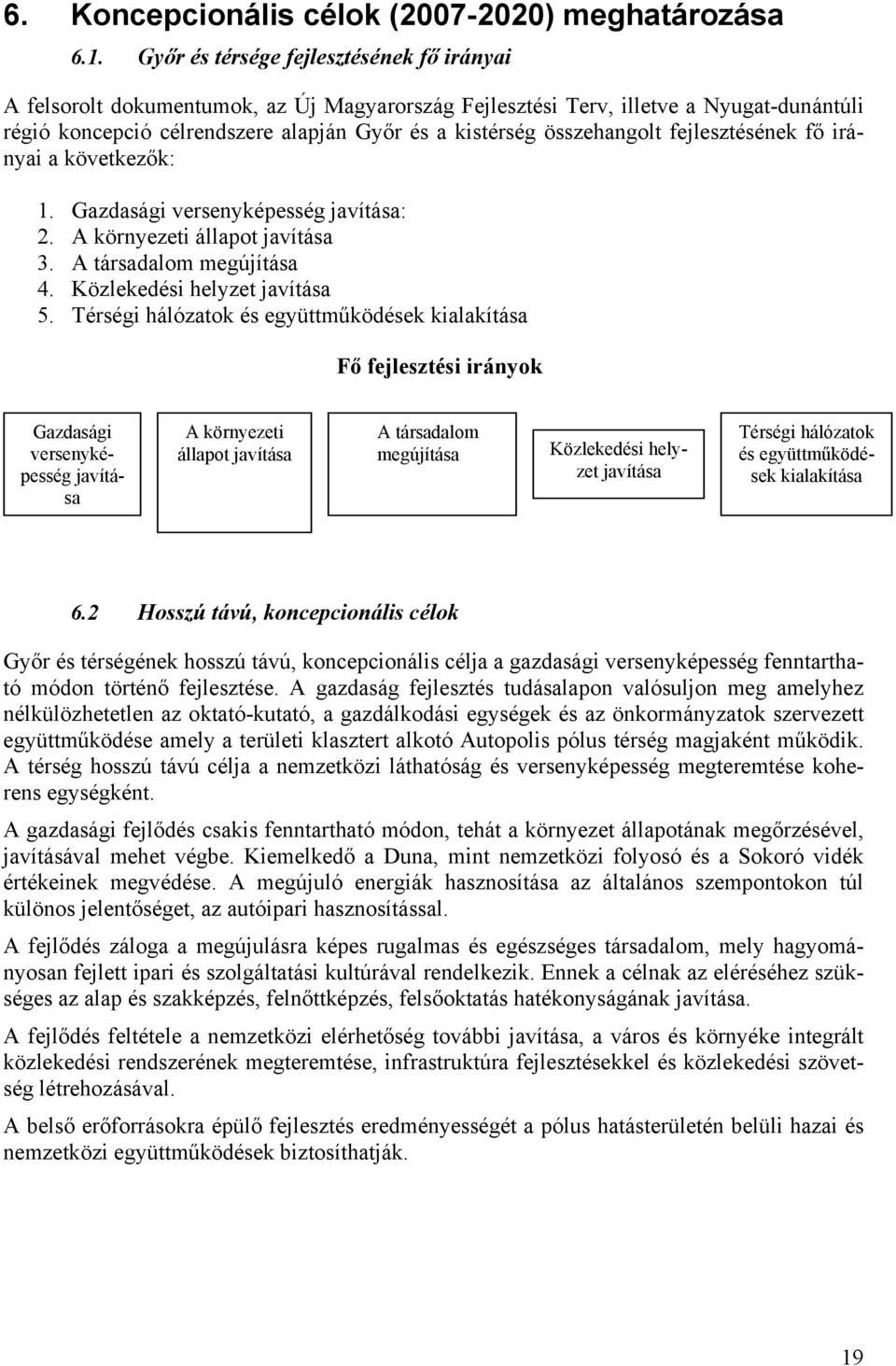 összehangolt fejlesztésének fő irányai a következők: 1. Gazdasági versenyképesség javítása: 2. A környezeti állapot javítása 3. A társadalom megújítása 4. Közlekedési helyzet javítása 5.