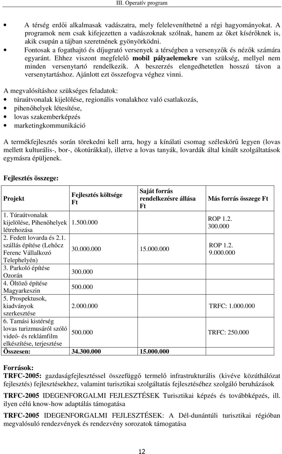 Fontosak a fogathajtó és díjugrató versenyek a térségben a versenyzık és nézık számára egyaránt. Ehhez viszont megfelelı mobil pályaelemekre van szükség, mellyel nem minden versenytartó rendelkezik.