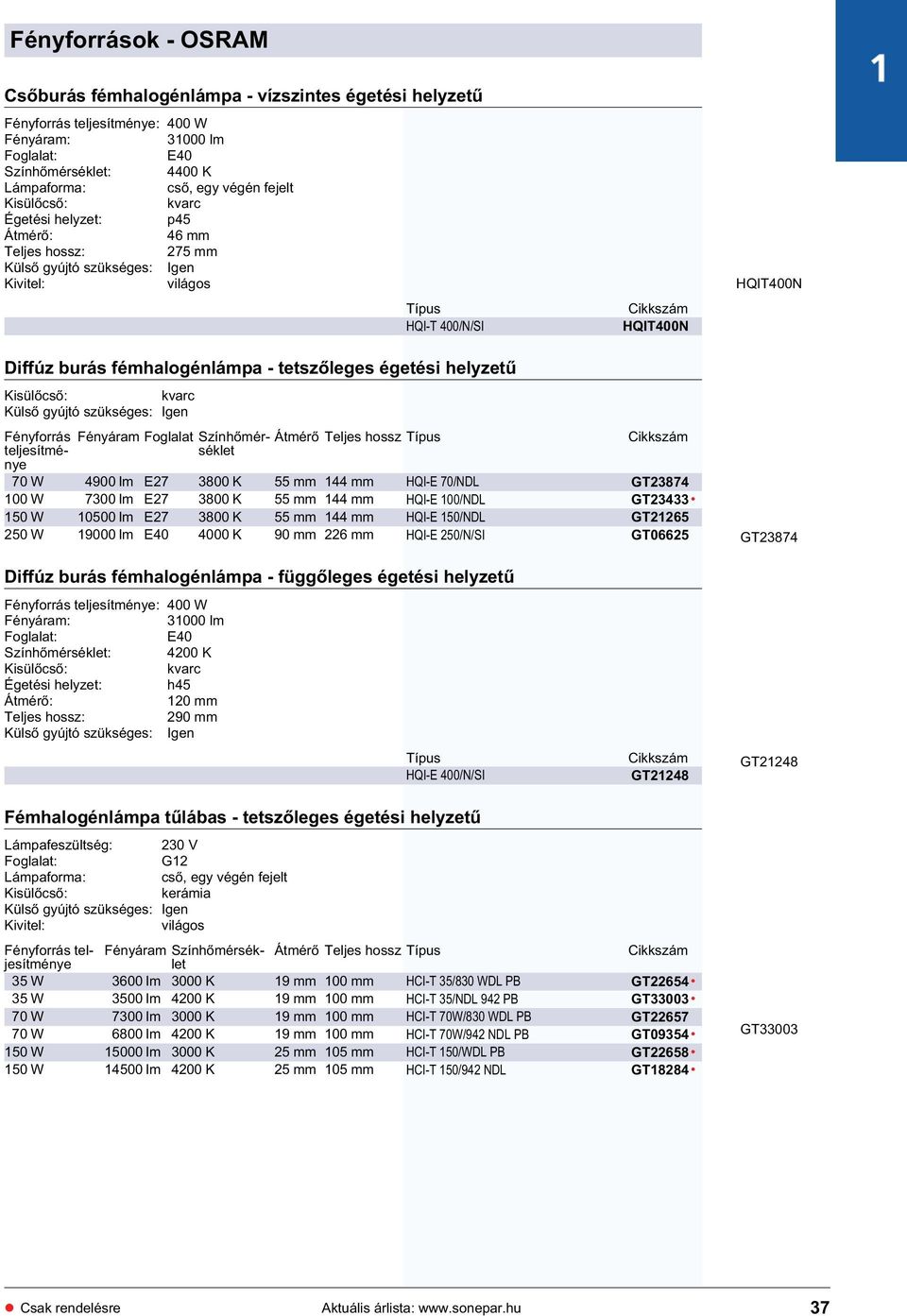 szükséges: Igen Fényforrás teljesítménye Fényáram Foglalat Szính mérséklet Átmér Teljes hossz 70 W 4900 lm E27 3800 K 55 mm 144 mm 100 W 7300 lm E27 3800 K 55 mm 144 mm 150 W 10500 lm E27 3800 K 55