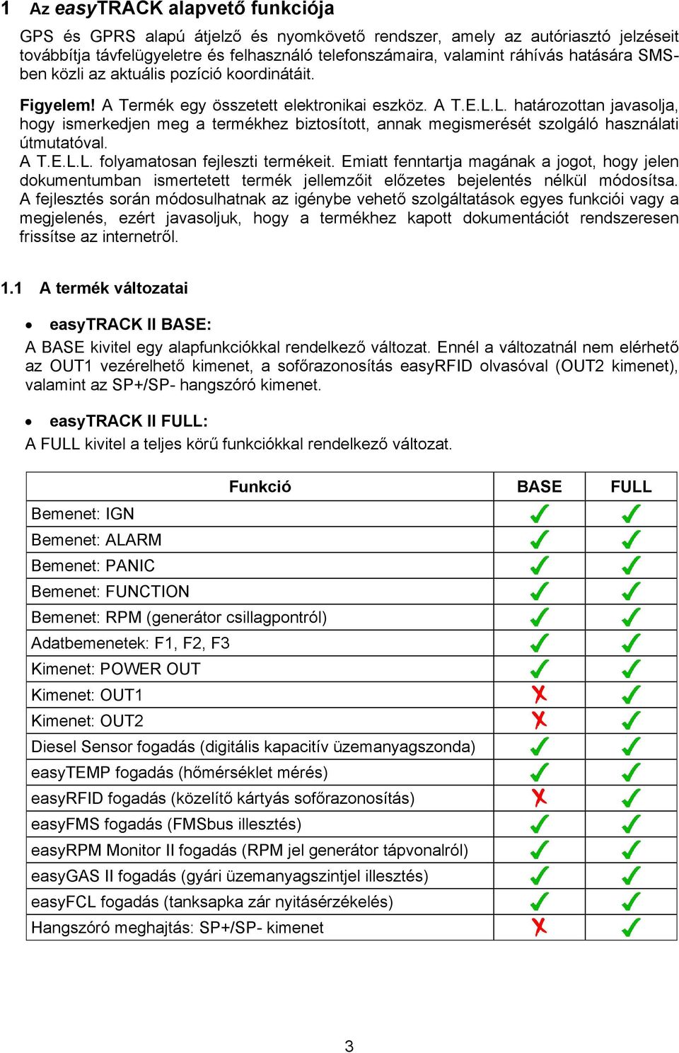 L. határozottan javasolja, hogy ismerkedjen meg a termékhez biztosított, annak megismerését szolgáló használati útmutatóval. A T.E.L.L. folyamatosan fejleszti termékeit.