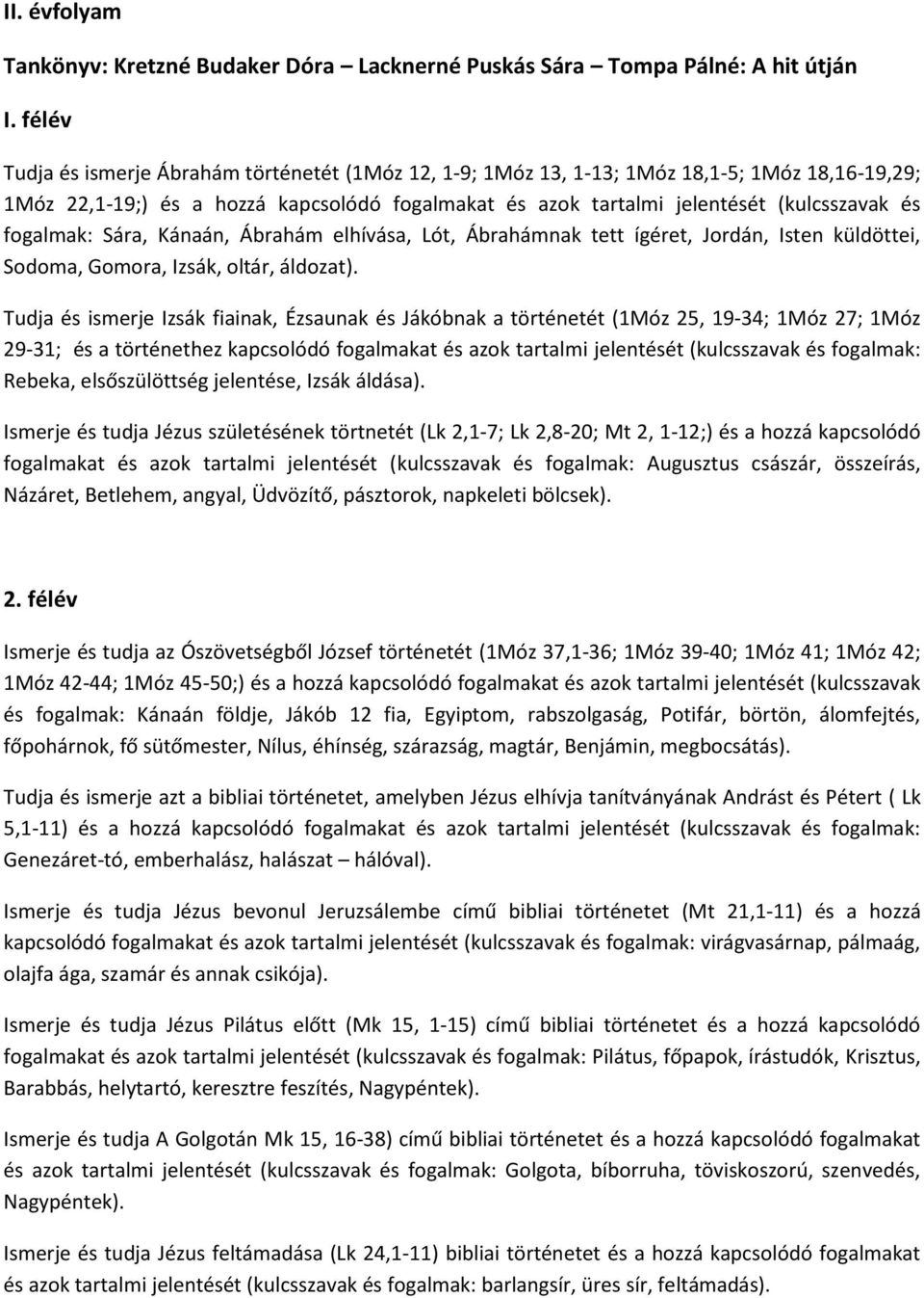 fogalmak: Sára, Kánaán, Ábrahám elhívása, Lót, Ábrahámnak tett ígéret, Jordán, Isten küldöttei, Sodoma, Gomora, Izsák, oltár, áldozat).