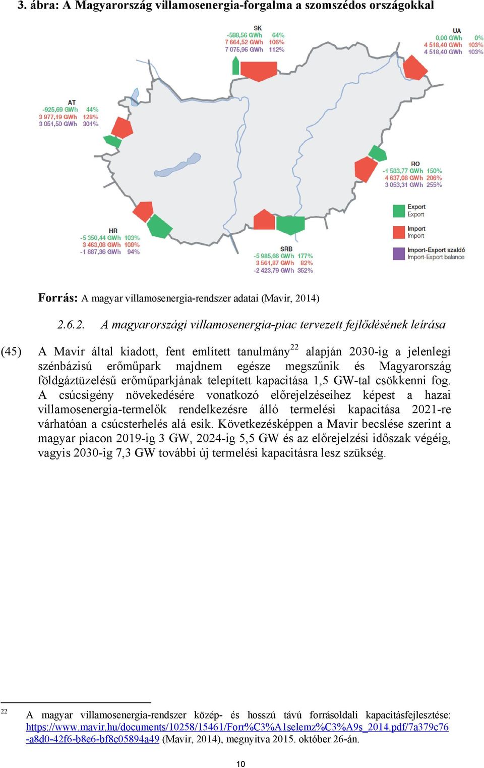 6.2. A magyarországi villamosenergia-piac tervezett fejlődésének leírása (45) A Mavir által kiadott, fent említett tanulmány 22 alapján 2030-ig a jelenlegi szénbázisú erőműpark majdnem egésze