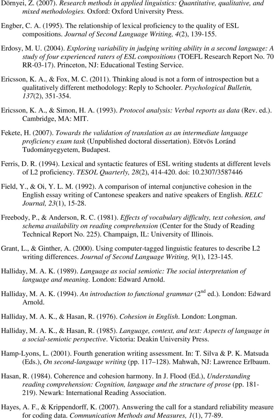 Exploring variability in judging writing ability in a second language: A study of four experienced raters of ESL compositions (TOEFL Research Report No. 70 RR-03-17).