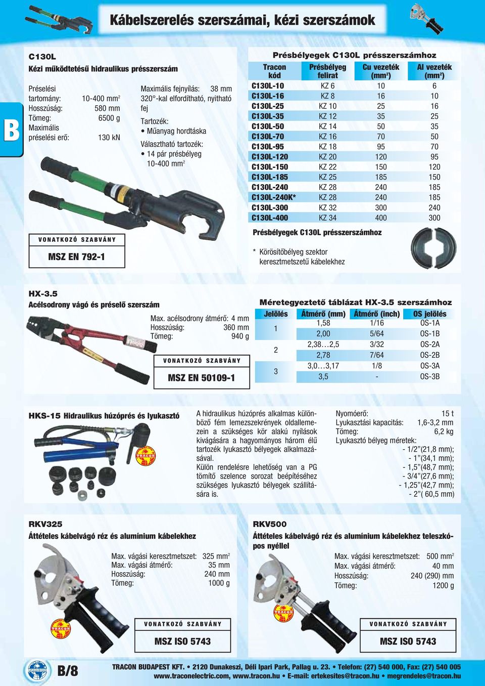 C130L-70 KZ 16 70 50 C130L-95 KZ 18 95 70 C130L-120 KZ 20 120 95 C130L-150 KZ 22 150 120 C130L-185 KZ 25 185 150 C130L-240 KZ 28 240 185 C130L-240K* KZ 28 240 185 C130L-300 KZ 32 300 240 C130L-400 KZ