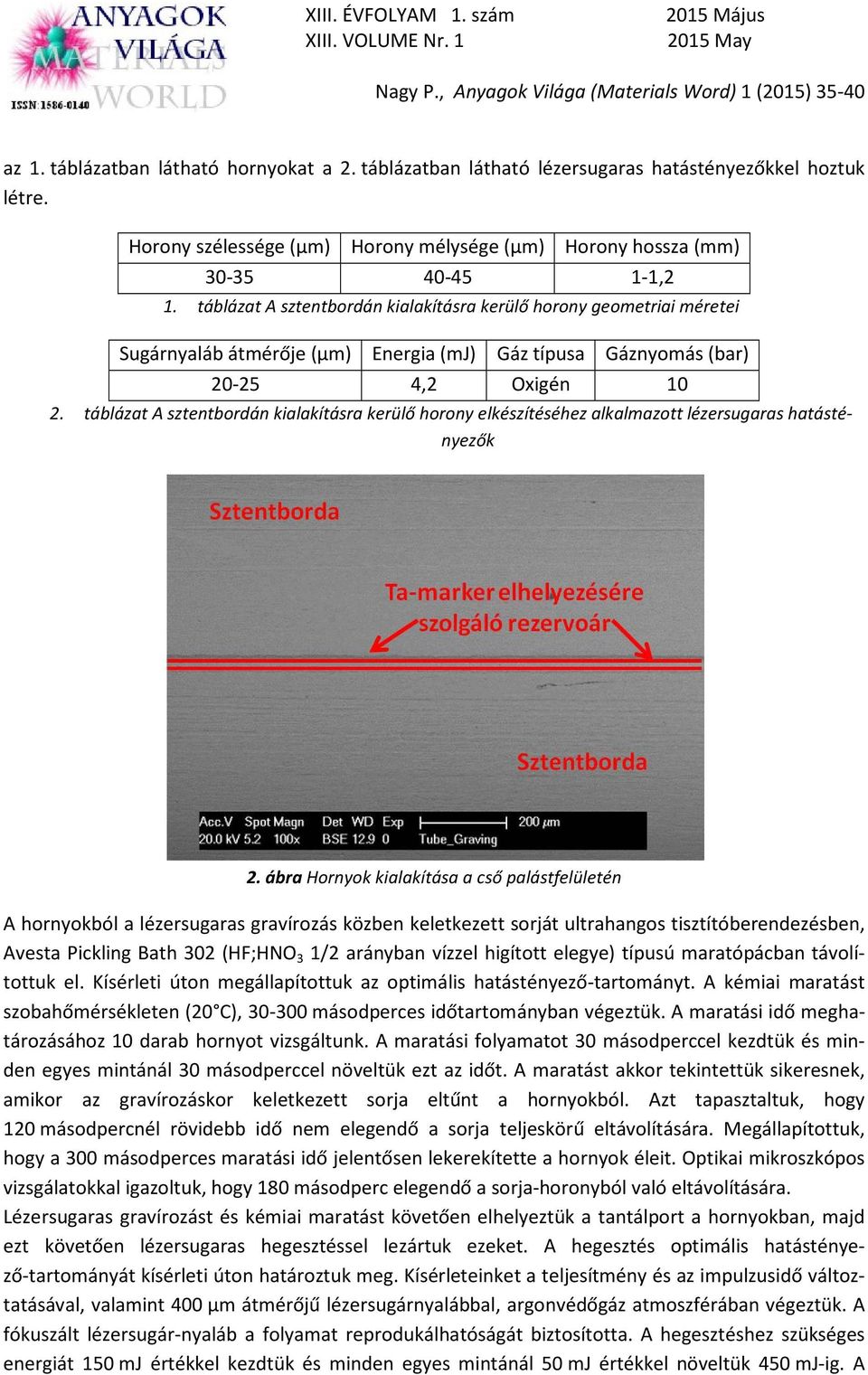 táblázat A sztentbordán kialakításra kerülő horony elkészítéséhez alkalmazott lézersugaras hatástényezők 2.