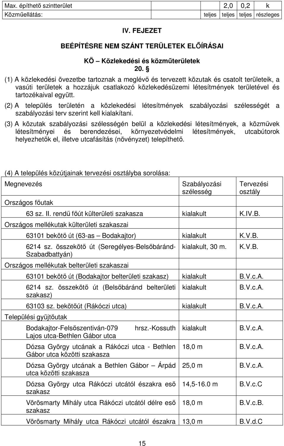 területével és tartozékaival együtt. (2) A település területén a közlekedési létesítmények szabályozási szélességét a szabályozási terv szerint kell kialakítani.