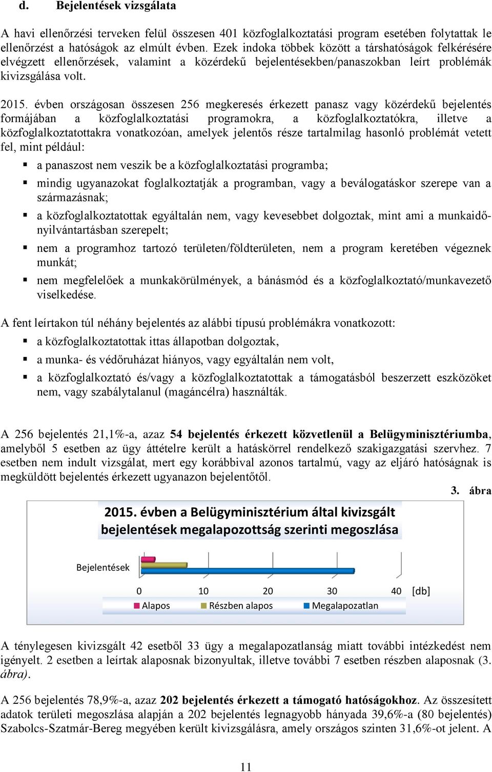 évben országosan összesen 256 megkeresés érkezett panasz vagy közérdekű bejelentés formájában a közfoglalkoztatási programokra, a közfoglalkoztatókra, illetve a közfoglalkoztatottakra vonatkozóan,