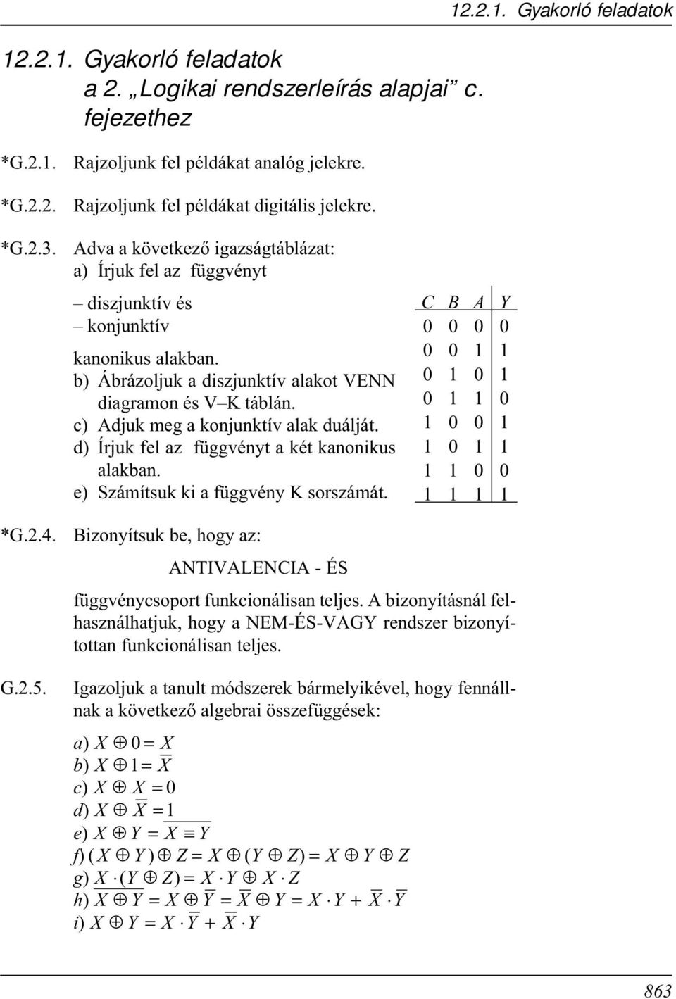 c) djuk meg a konjunktív alak duálját. d) Írjuk fel az függvényt a két kanonikus alakban. e) Számítsuk ki a függvény K sorszámát. Y *G..4. G..5.