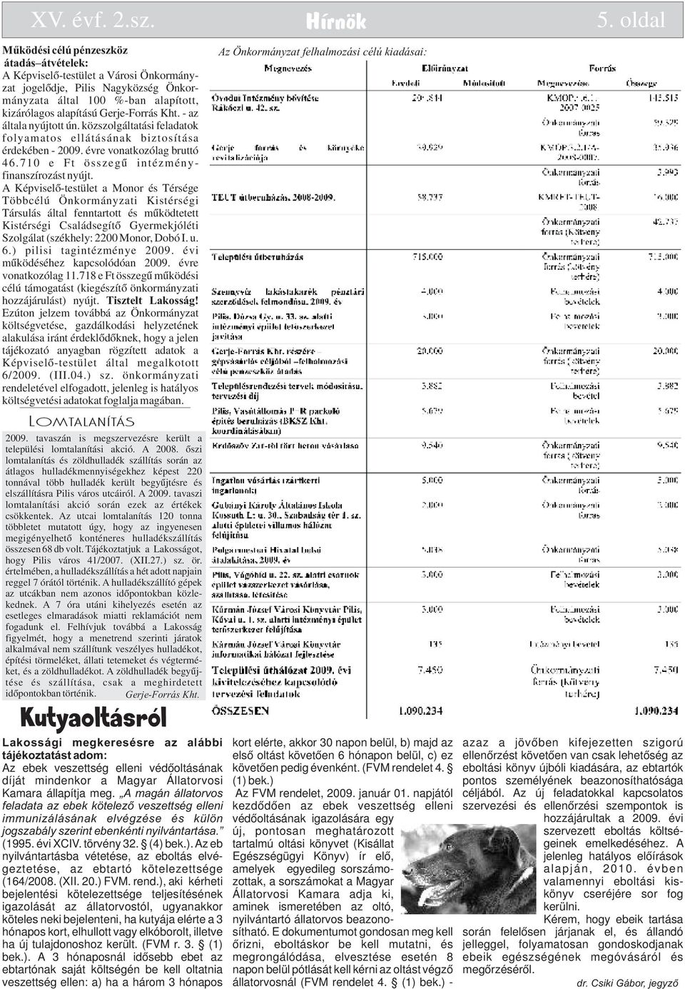 Működési célú pénzeszköz átadás átvételek: A Képviselő-testület a Városi Önkormányzat jogelődje, Pilis Nagyközség Önkormányzata által 100 %-ban alapított, kizárólagos alapítású Gerje-Forrás Kht.