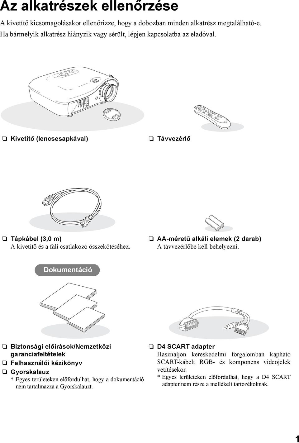 AA-méretű alkáli elemek (2 darab) A távvezérlőbe kell behelyezni.