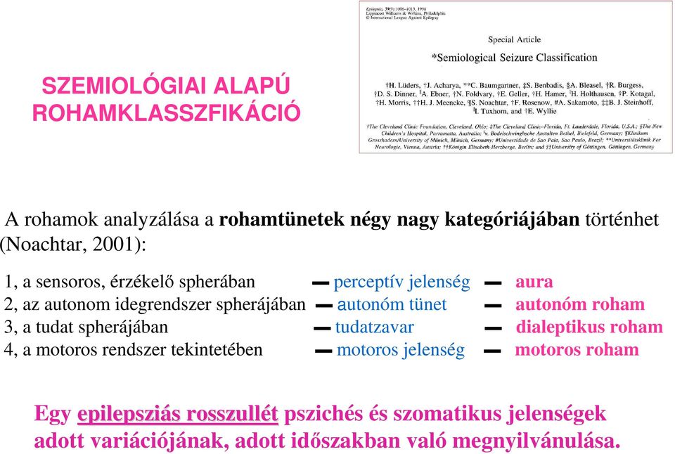 autonóm roham 3, a tudat spherájában tudatzavar dialeptikus roham 4, a motoros rendszer tekintetében motoros jelenség