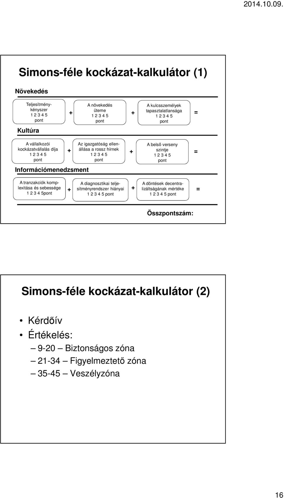 verseny szintje 1 2 3 4 5 pont + + = A tranzakciók komplexitása és sebessége 1 2 3 4 5pont A diagnosztikai teljesítményrendszer hiányai A döntések