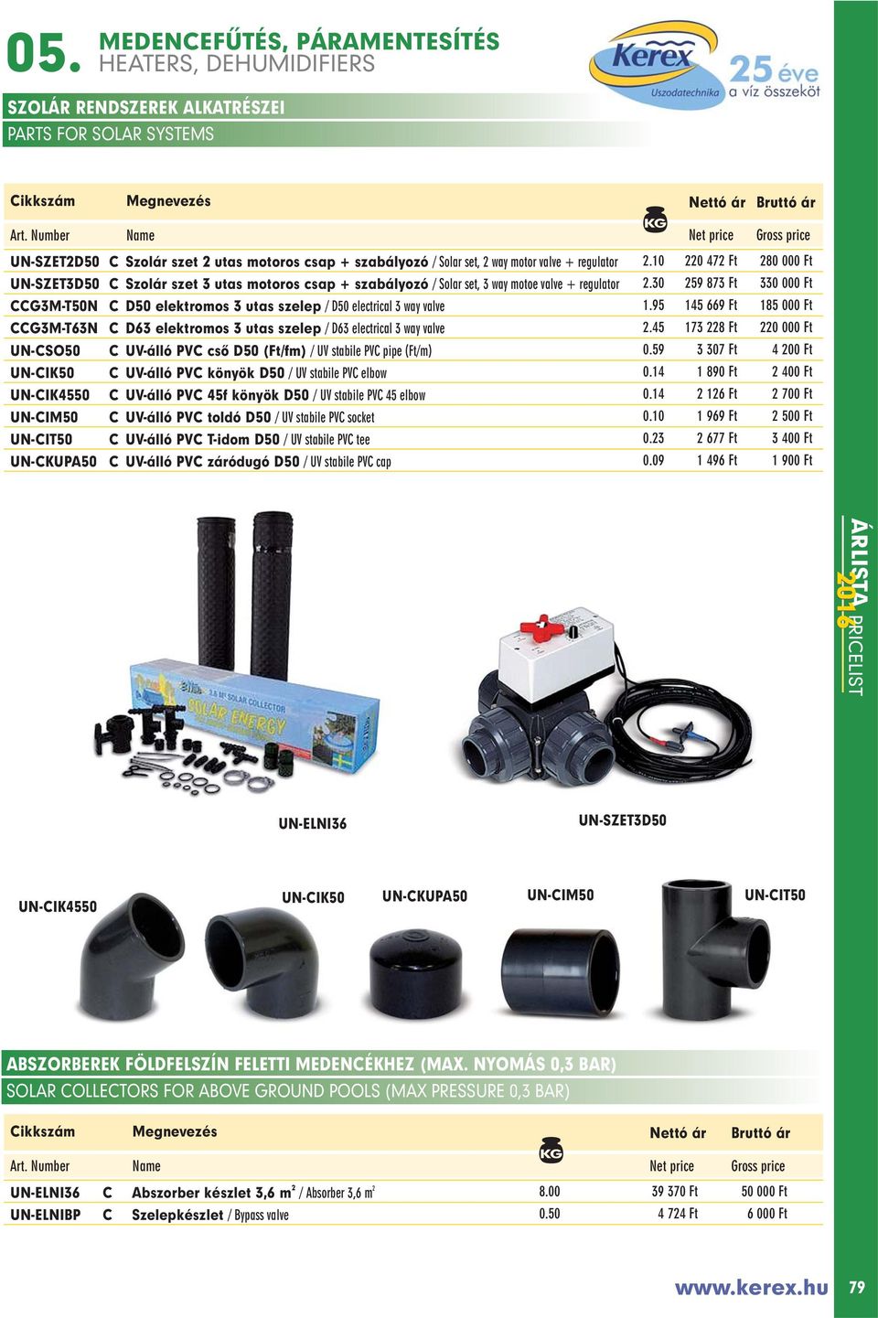 95 CCGMT6N C D6 elektromos utas szelep / D6 electrical way valve 2.45 UNCSO C UVálló PVC csô D (Ft/fm) / UV stabile PVC pipe (Ft/m) 0.59 UNCIK C UVálló PVC könyök D / UV stabile PVC elbow 0.