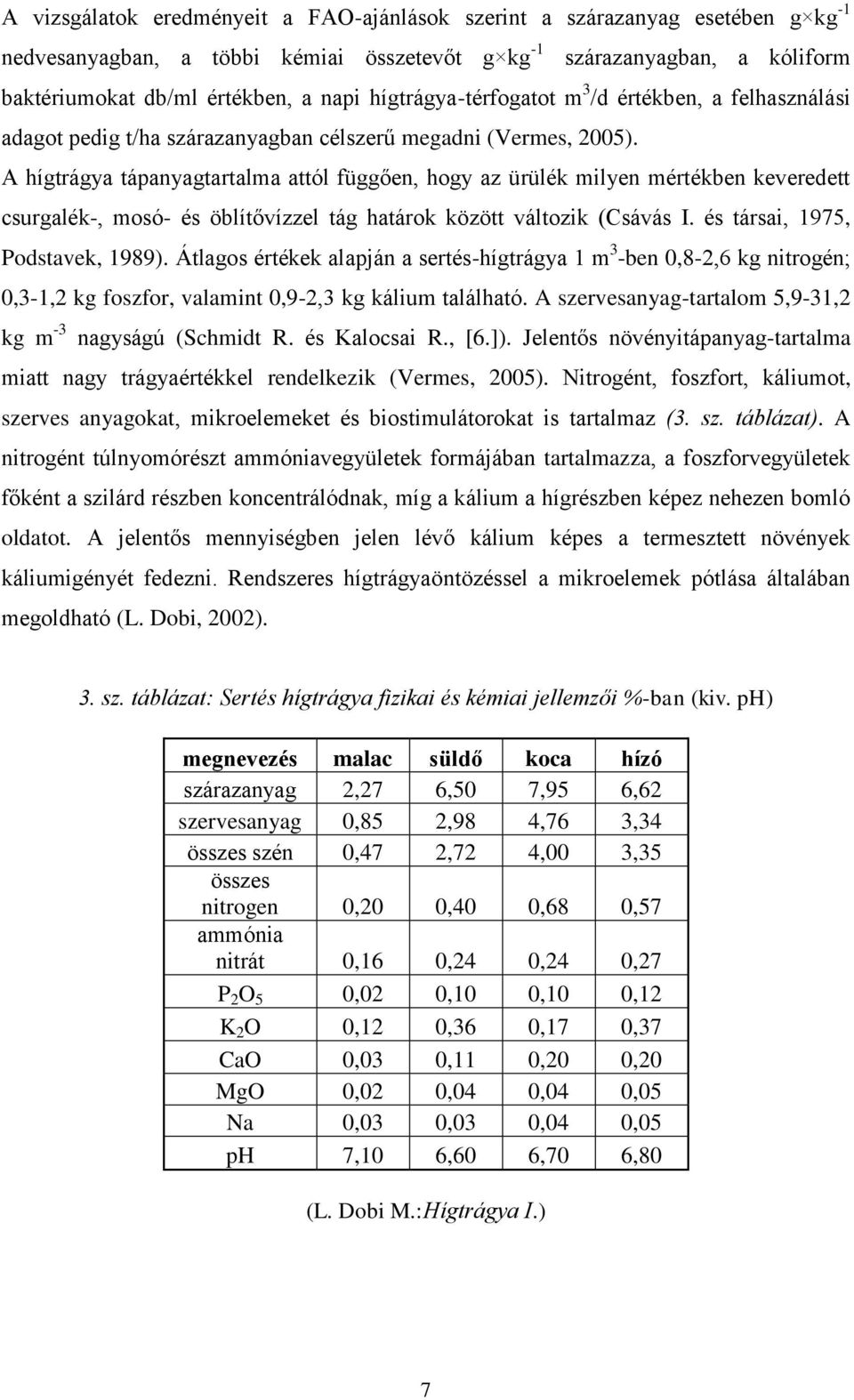 A hígtrágya tápanyagtartalma attól függően, hogy az ürülék milyen mértékben keveredett csurgalék-, mosó- és öblítővízzel tág határok között változik (Csávás I. és társai, 1975, Podstavek, 1989).