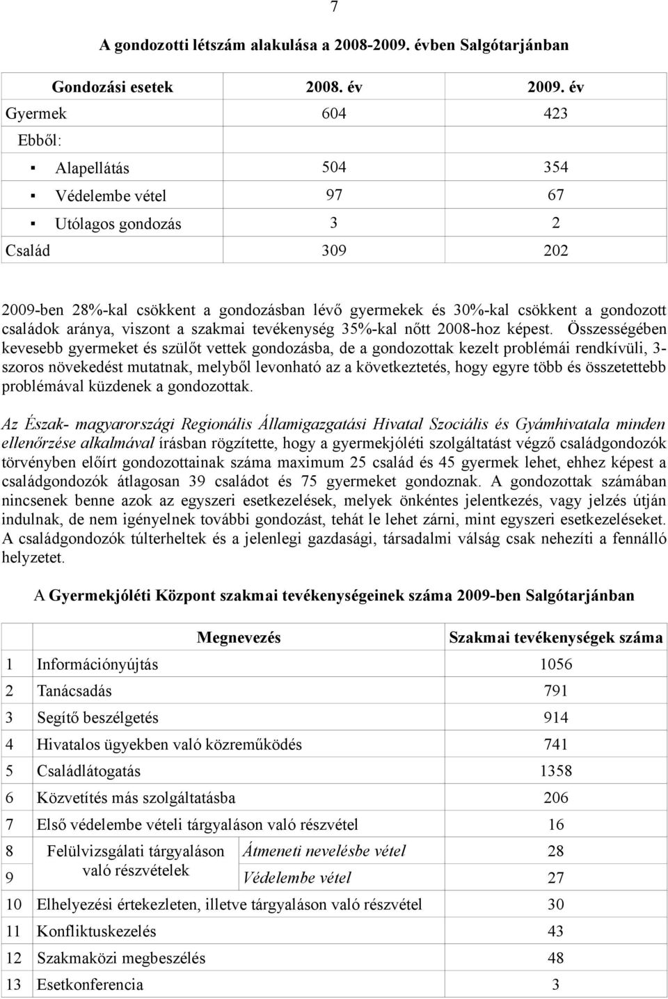 családok aránya, viszont a szakmai tevékenység 35%-kal nőtt 2008-hoz képest.