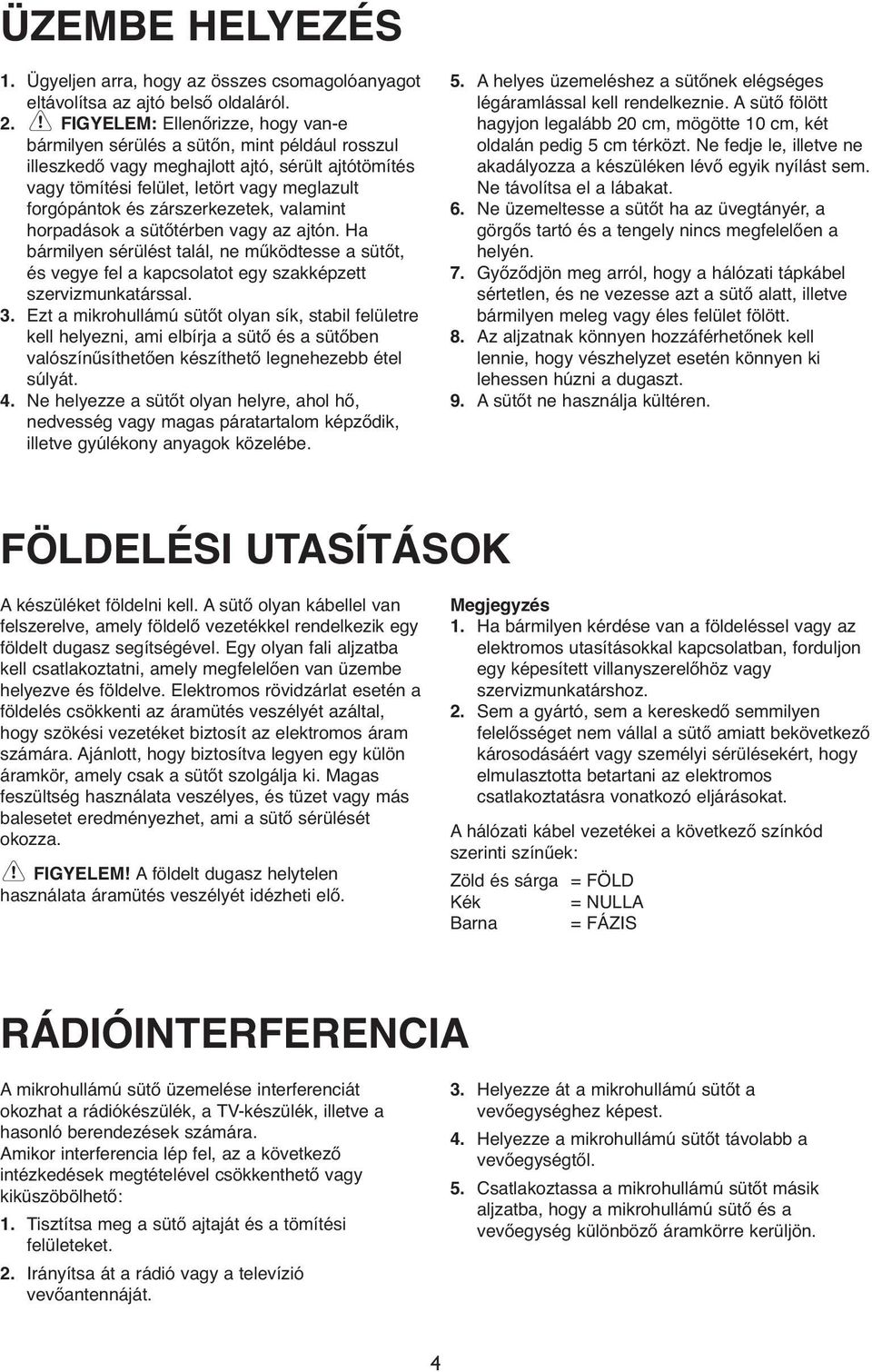 zárszerkezetek, valamint horpadások a sütőtérben vagy az ajtón. Ha bármilyen sérülést talál, ne működtesse a sütőt, és vegye fel a kapcsolatot egy szakképzett szervizmunkatárssal. 3.