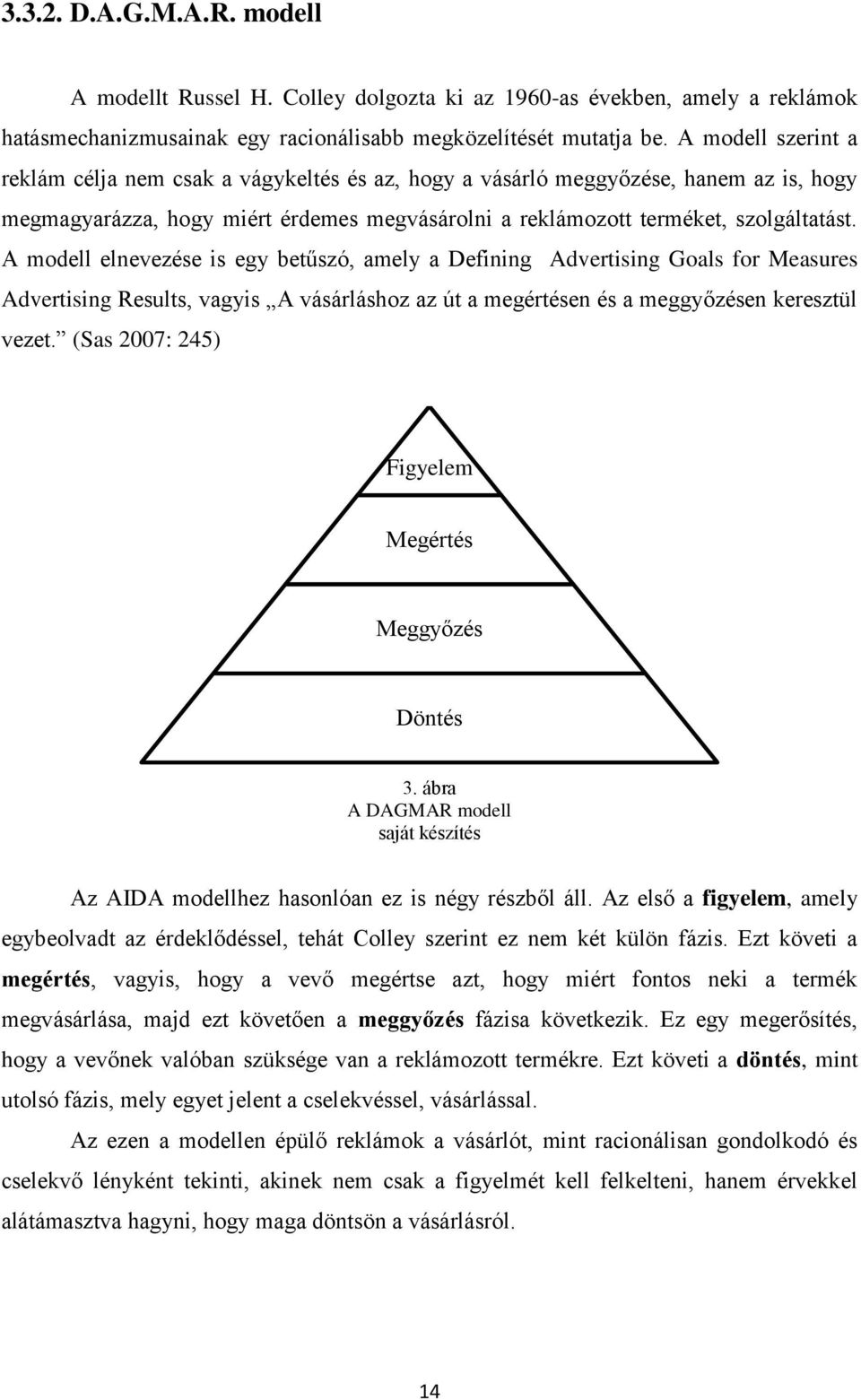 A modell elnevezése is egy betűszó, amely a Defining Advertising Goals for Measures Advertising Results, vagyis A vásárláshoz az út a megértésen és a meggyőzésen keresztül vezet.