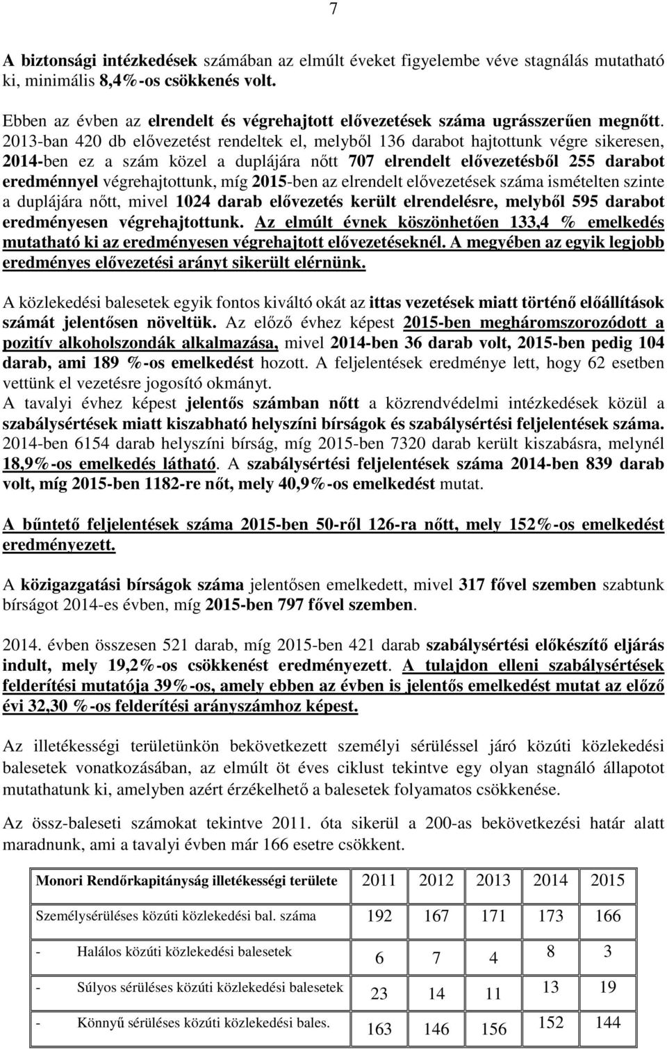 2013-ban 420 db elővezetést rendeltek el, melyből 136 darabot hajtottunk végre sikeresen, 2014-ben ez a szám közel a duplájára nőtt 707 elrendelt elővezetésből 255 darabot eredménnyel