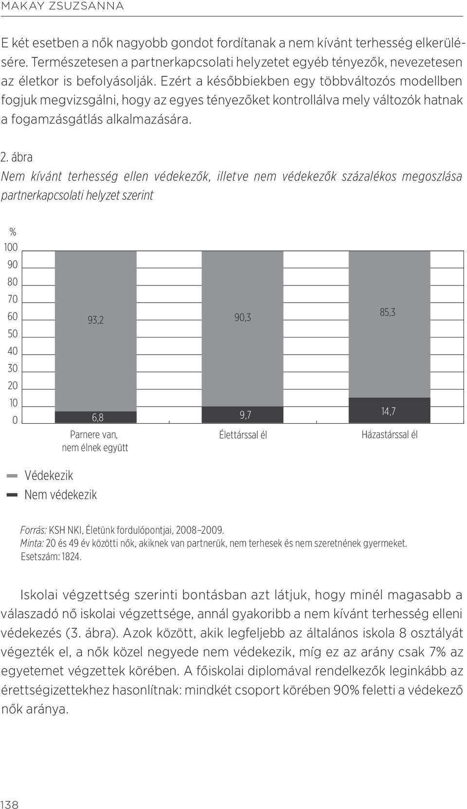 ábra Nem kívánt terhesség ellen védekezők, illetve nem védekezők százalékos megoszlása partnerkapcsolati helyzet szerint % 100 90 80 70 60 50 40 30 20 10 0 93,2 90,3 6,8 9,7 14,7 Parnere van,