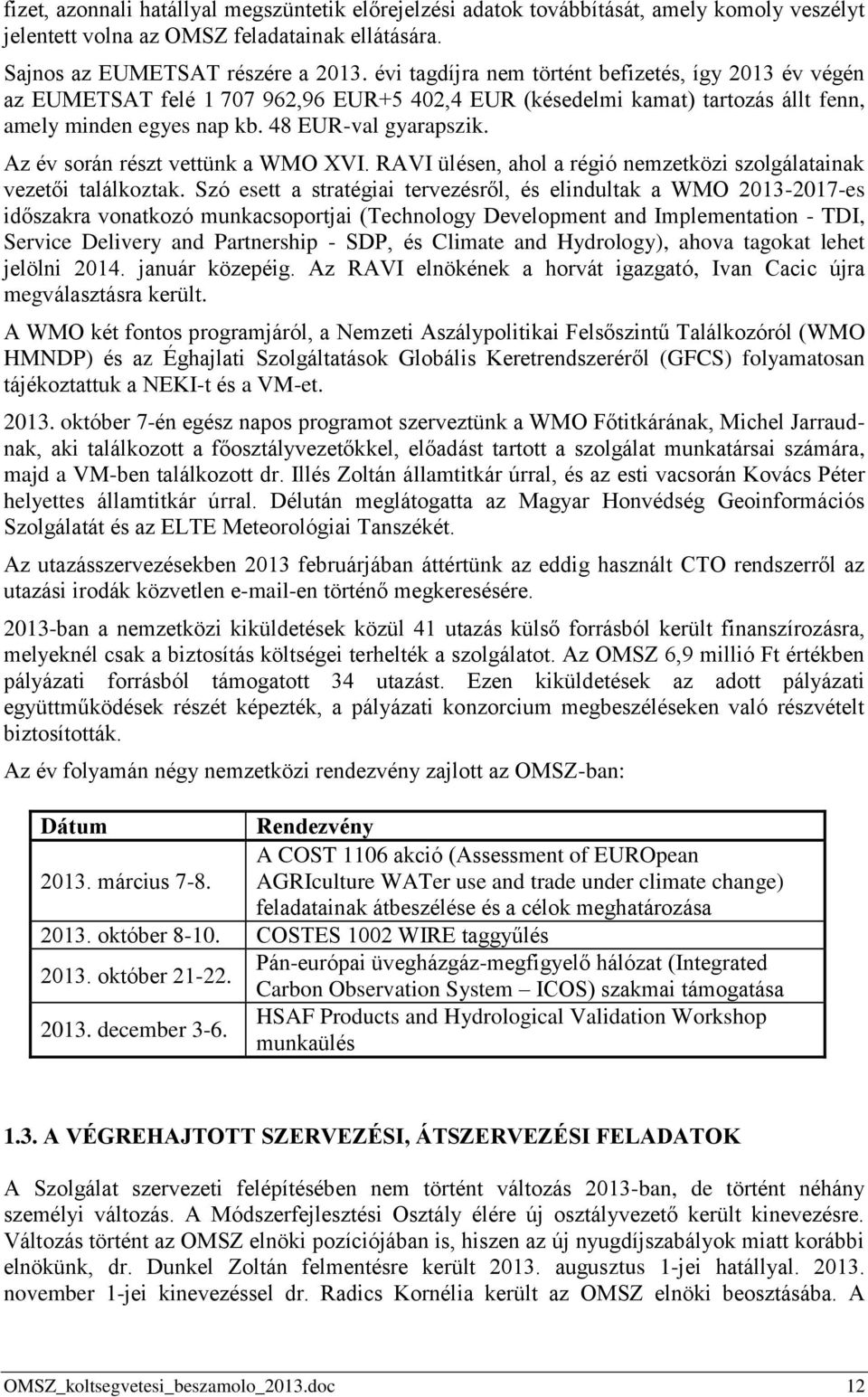 Az év során részt vettünk a WMO XVI. RAVI ülésen, ahol a régió nemzetközi szolgálatainak vezetői találkoztak.