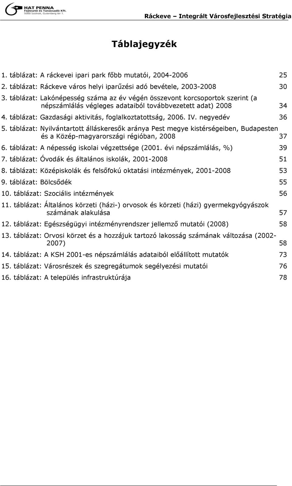 negyedév 36 5. táblázat: Nyilvántartott álláskeresők aránya Pest megye kistérségeiben, Budapesten és a Közép-magyarországi régióban, 2008 37 6. táblázat: A népesség iskolai végzettsége (2001.