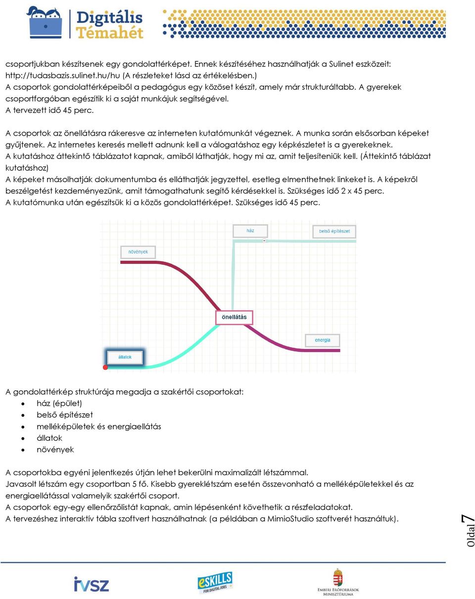 A csoportok az önellátásra rákeresve az interneten kutatómunkát végeznek. A munka során elsősorban képeket gyűjtenek.