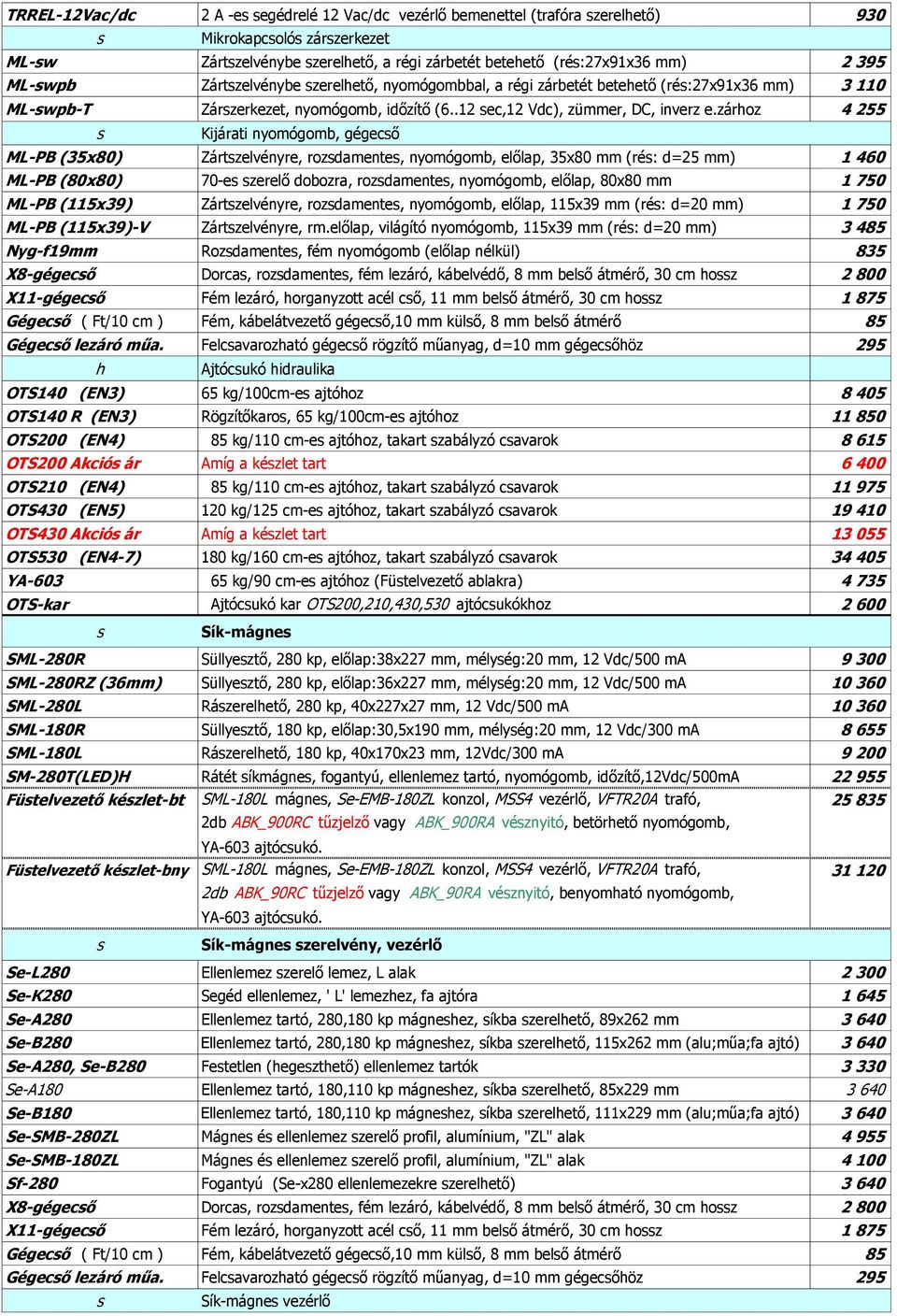 zárhoz 4 255 Kijárati nyomógomb, gégecő ML-PB (35x80) Zártzelvényre, rozdamente, nyomógomb, előlap, 35x80 mm (ré: d=25 mm) 1 460 ML-PB (80x80) 70-e zerelő dobozra, rozdamente, nyomógomb, előlap,