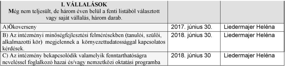 június 30. alkalmazotti kör) megjelennek a környezettudatossággal kapcsolatos kérdések.