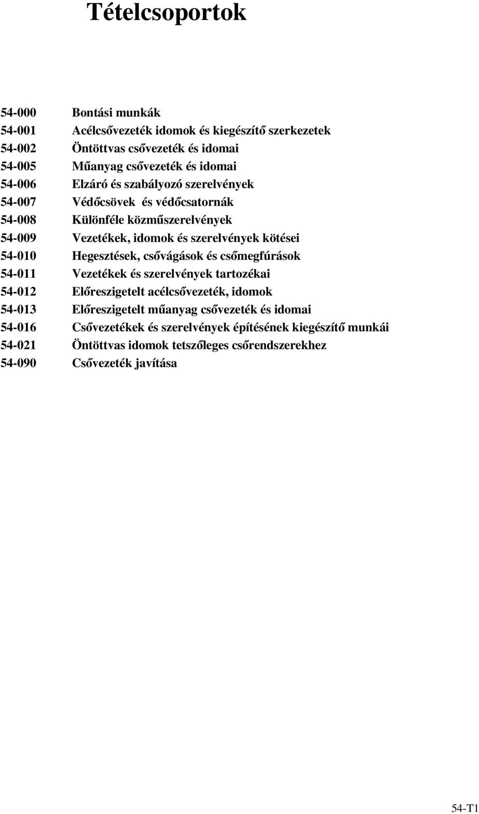 közműszerevények Vezetékek, idomok és szerevények kötései Hegesztések, csővágások és csőmegfúrások Vezetékek és szerevények tartozékai Eőreszigetet