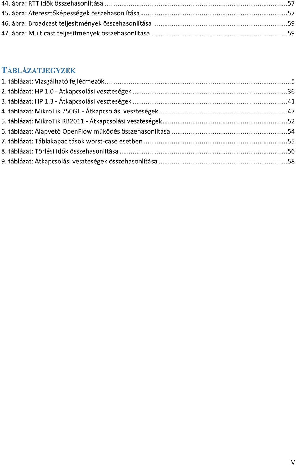 .. 41 4. táblázat: MikroTik 750GL - Átkapcsolási veszteségek... 47 5. táblázat: MikroTik RB2011 - Átkapcsolási veszteségek... 52 6.