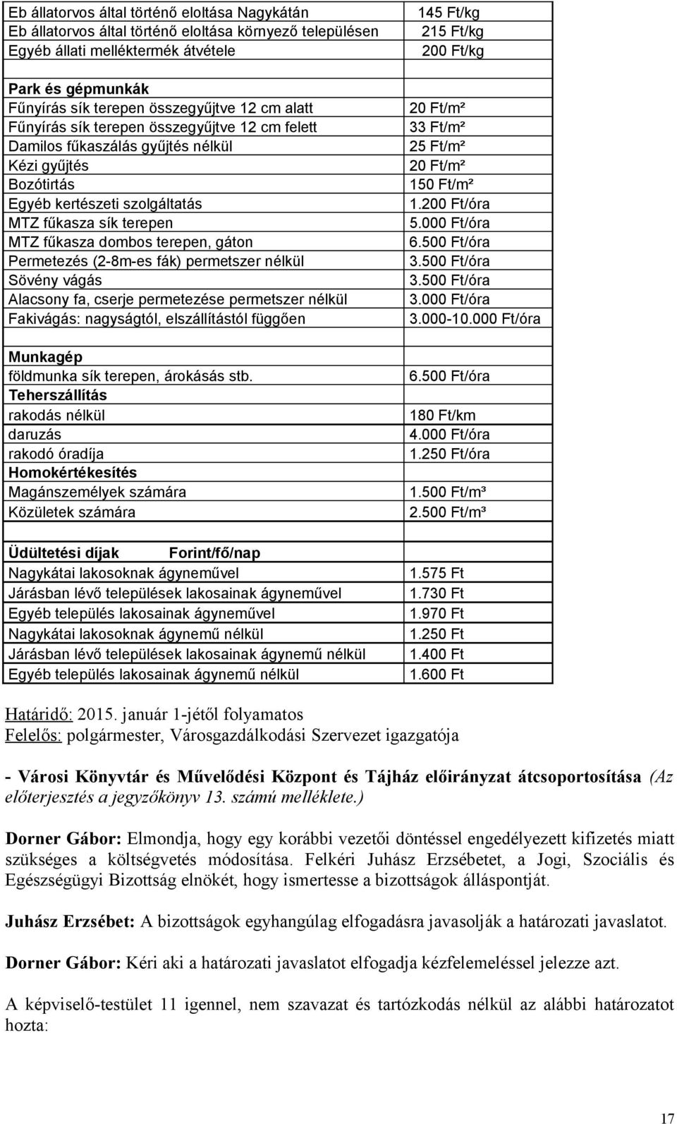 fűkasza dombos terepen, gáton Permetezés (2-8m-es fák) permetszer nélkül Sövény vágás Alacsony fa, cserje permetezése permetszer nélkül Fakivágás: nagyságtól, elszállítástól függően Munkagép